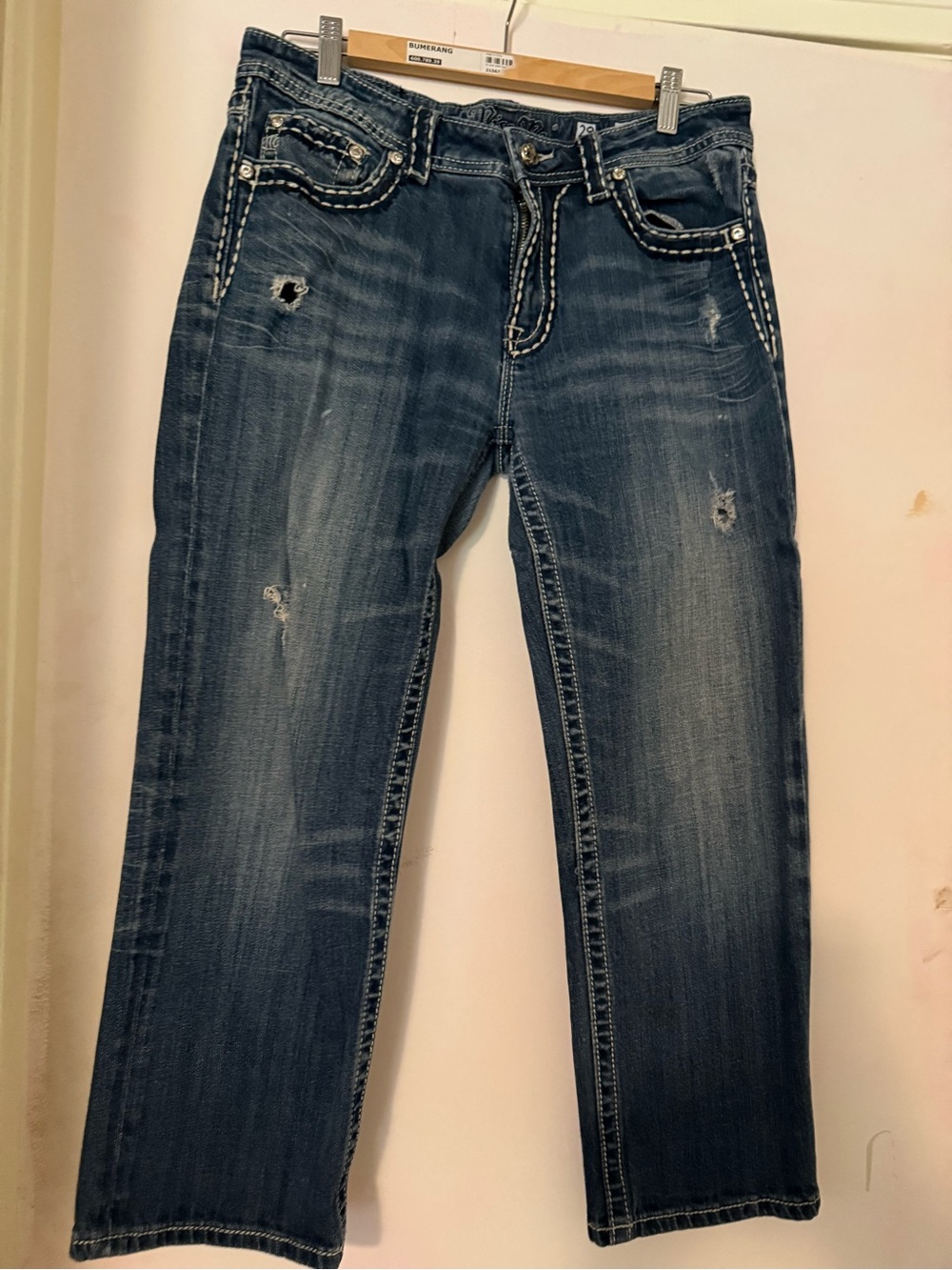 Miss Me Dark Blue Boyfriend Jeans with Distressed Accents